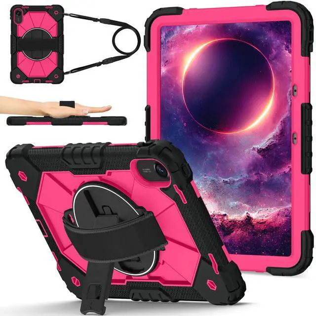 Main image of WERLEO Case for Xiaomi Redmi Pad 2 11 Inch 2025 with Rotating Stand Pencil Holder Hand/Shoulder Strap, Heavy Duty Shockproof Protective Cover Rose Red