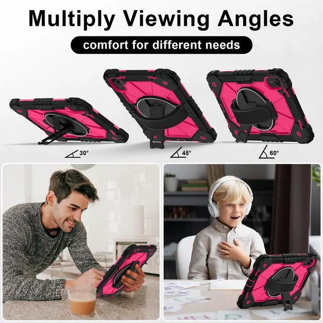 Alt view image 4 of 7 - WERLEO Case for Xiaomi Redmi Pad 2 11 Inch 2025 with Rotating Stand Pencil Holder Hand/Shoulder Strap, Heavy Duty Shockproof Protective Cover Rose Red