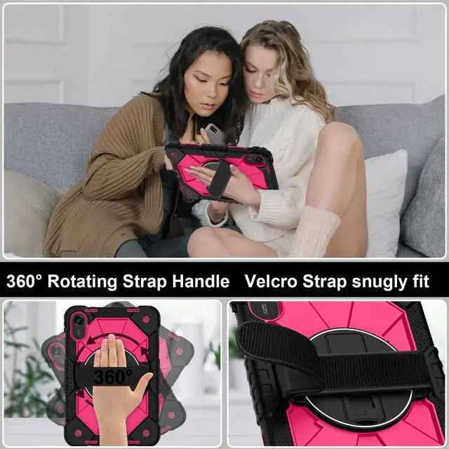 Alt view image 3 of 7 - WERLEO Case for Xiaomi Redmi Pad 2 11 Inch 2025 with Rotating Stand Pencil Holder Hand/Shoulder Strap, Heavy Duty Shockproof Protective Cover Rose Red