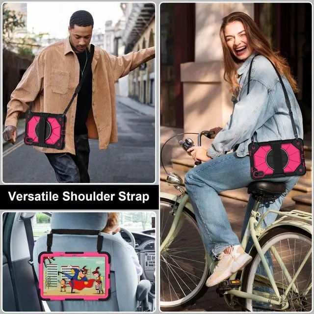 Alt view image 5 of 7 - WERLEO Case for Xiaomi Redmi Pad 2 11 Inch 2025 with Rotating Stand Pencil Holder Hand/Shoulder Strap, Heavy Duty Shockproof Protective Cover Rose Red