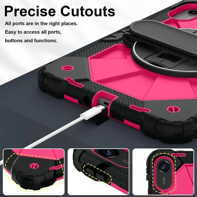 Alt view image 7 of 7 - WERLEO Case for Xiaomi Redmi Pad 2 11 Inch 2025 with Rotating Stand Pencil Holder Hand/Shoulder Strap, Heavy Duty Shockproof Protective Cover Rose Red