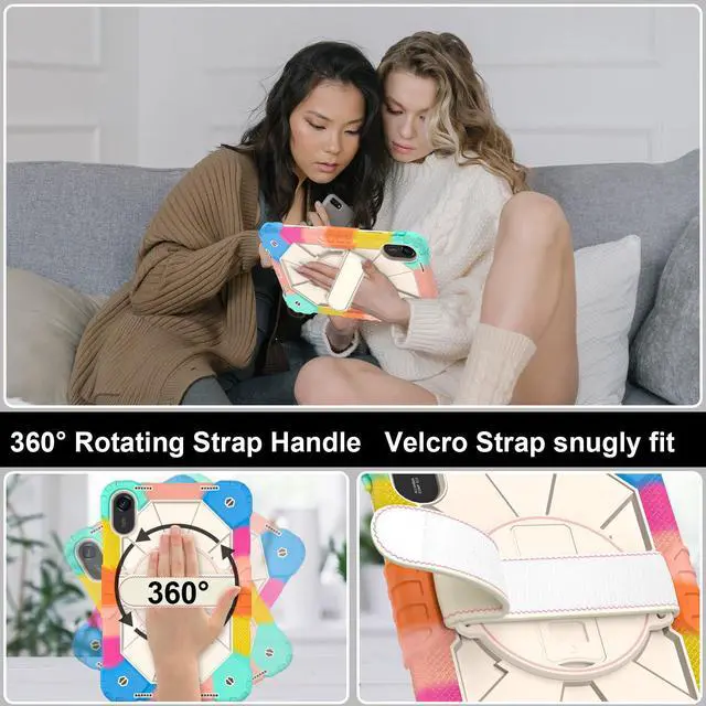 Alt view image 3 of 7 - WERLEO Case for Xiaomi Redmi Pad 2 11 Inch 2025 with Rotating Stand Pencil Holder Hand/Shoulder Strap, Heavy Duty Shockproof Protective Cover Rainbow