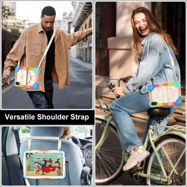 Alt view image 5 of 7 - WERLEO Case for Xiaomi Redmi Pad 2 11 Inch 2025 with Rotating Stand Pencil Holder Hand/Shoulder Strap, Heavy Duty Shockproof Protective Cover Rainbow