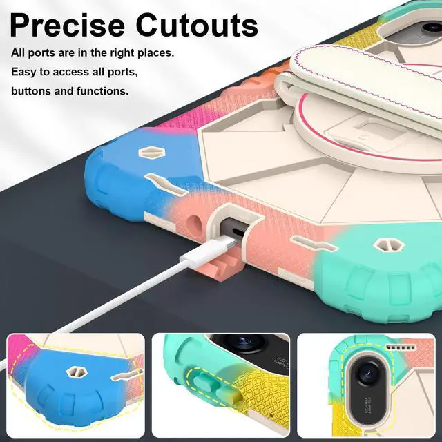 Alt view image 7 of 7 - WERLEO Case for Xiaomi Redmi Pad 2 11 Inch 2025 with Rotating Stand Pencil Holder Hand/Shoulder Strap, Heavy Duty Shockproof Protective Cover Rainbow