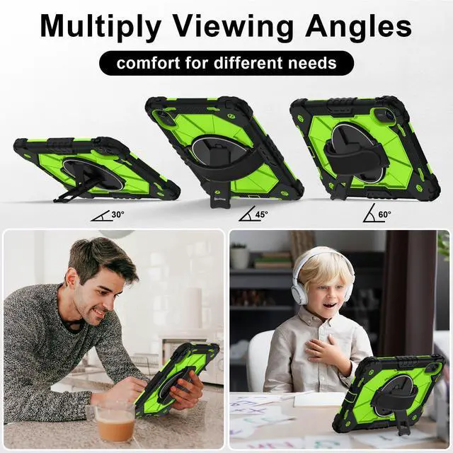 Alt view image 2 of 7 - WERLEO Case for Xiaomi Redmi Pad 2 11 Inch 2025 with Rotating Stand Pencil Holder Hand/Shoulder Strap, Heavy Duty Shockproof Protective Cover Green