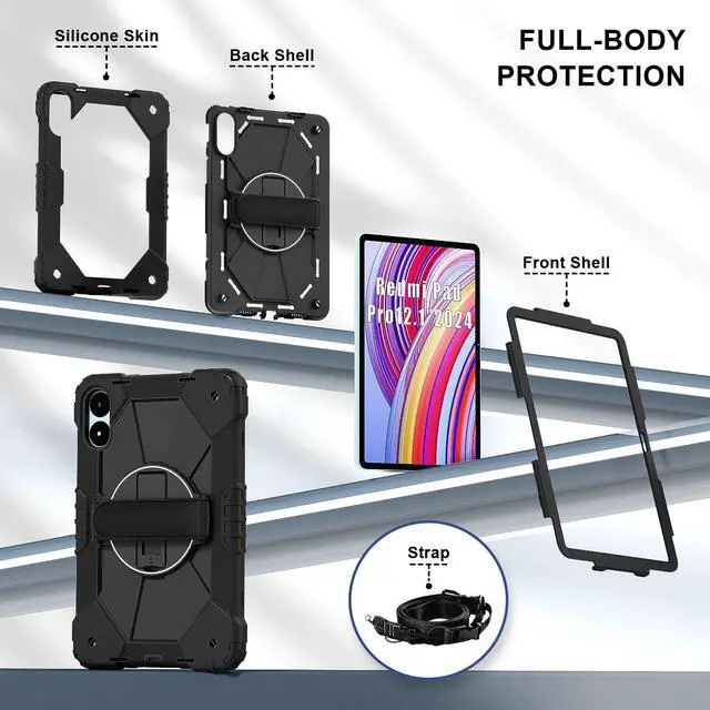 Alt view image 7 of 7 - WERLEO Case for Xiaomi Redmi Pad Pro 12.1 inch / Xiaomi Poco Pad 12.1 inch 2024 with Rotating Stand Pencil Holder Hand/Shoulder Strap, Heavy Duty Shockproof Protective Cover