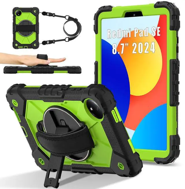 Main image of WERLEO Case for Xiaomi Redmi Pad SE 8.7 inch 2024 with Rotating Stand Pencil Holder Hand/Shoulder Strap, Heavy Duty Shockproof Protective Cover Green