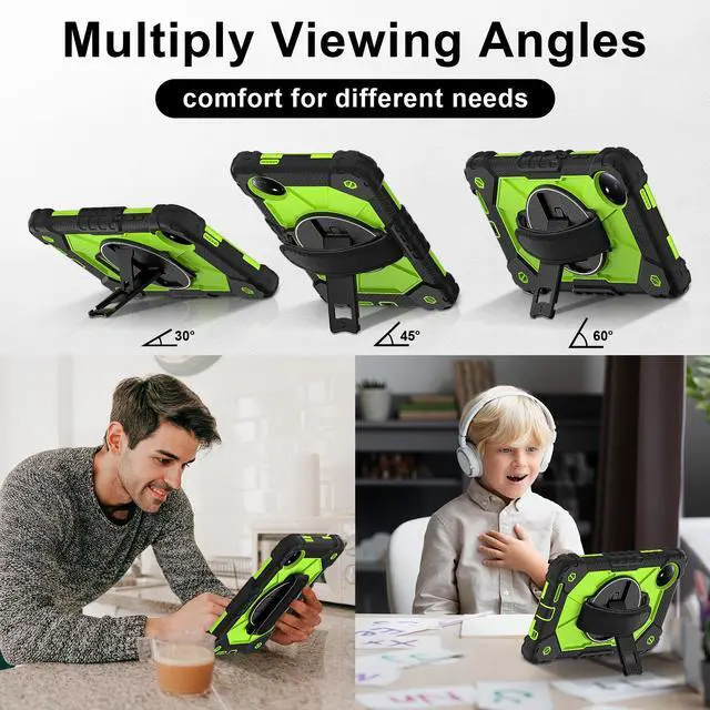 Alt view image 4 of 7 - WERLEO Case for Xiaomi Redmi Pad SE 8.7 inch 2024 with Rotating Stand Pencil Holder Hand/Shoulder Strap, Heavy Duty Shockproof Protective Cover Green