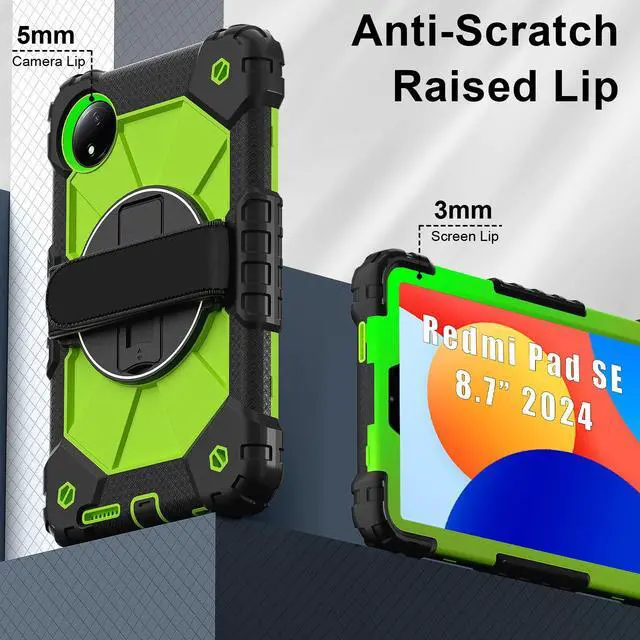 Alt view image 5 of 7 - WERLEO Case for Xiaomi Redmi Pad SE 8.7 inch 2024 with Rotating Stand Pencil Holder Hand/Shoulder Strap, Heavy Duty Shockproof Protective Cover Green