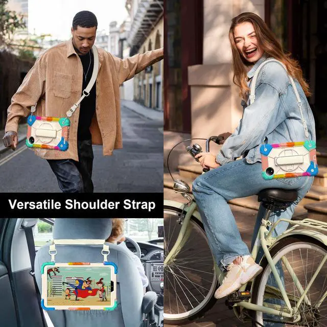 Alt view image 5 of 7 - WERLEO Case for Xiaomi Redmi Pad SE 8.7 inch 2024 with Rotating Stand Pencil Holder Hand/Shoulder Strap, Heavy Duty Shockproof Protective Cover Rainbow