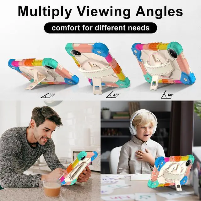 Alt view image 4 of 7 - WERLEO Case for Xiaomi Redmi Pad SE 8.7 inch 2024 with Rotating Stand Pencil Holder Hand/Shoulder Strap, Heavy Duty Shockproof Protective Cover Rainbow