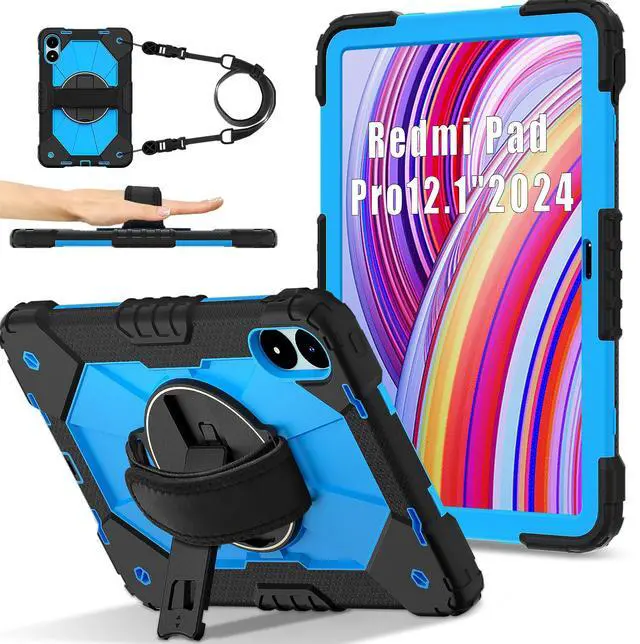 Main image of WERLEO Case for Xiaomi Redmi Pad Pro 12.1 inch / Xiaomi Poco Pad 12.1 inch 2024 with Rotating Stand Pencil Holder Hand/Shoulder Strap, Heavy Duty Shockproof Protective Cover Blue