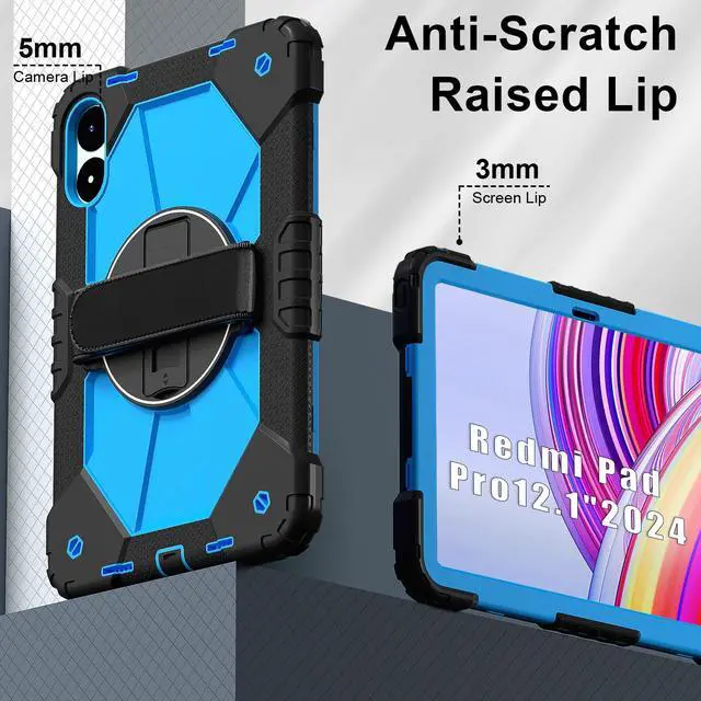 Alt view image 5 of 7 - WERLEO Case for Xiaomi Redmi Pad Pro 12.1 inch / Xiaomi Poco Pad 12.1 inch 2024 with Rotating Stand Pencil Holder Hand/Shoulder Strap, Heavy Duty Shockproof Protective Cover Blue