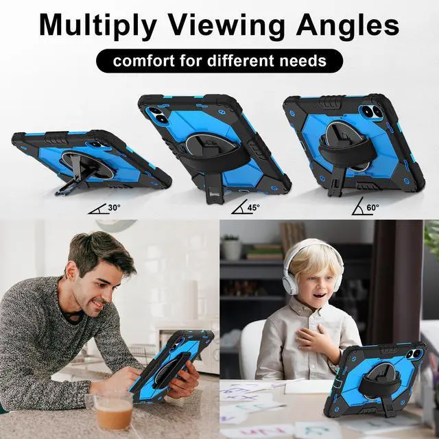 Alt view image 4 of 7 - WERLEO Case for Xiaomi Redmi Pad Pro 12.1 inch / Xiaomi Poco Pad 12.1 inch 2024 with Rotating Stand Pencil Holder Hand/Shoulder Strap, Heavy Duty Shockproof Protective Cover Blue