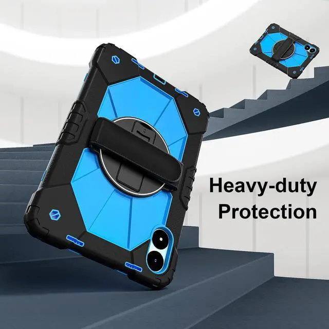 Alt view image 3 of 7 - WERLEO Case for Xiaomi Redmi Pad Pro 12.1 inch / Xiaomi Poco Pad 12.1 inch 2024 with Rotating Stand Pencil Holder Hand/Shoulder Strap, Heavy Duty Shockproof Protective Cover Blue