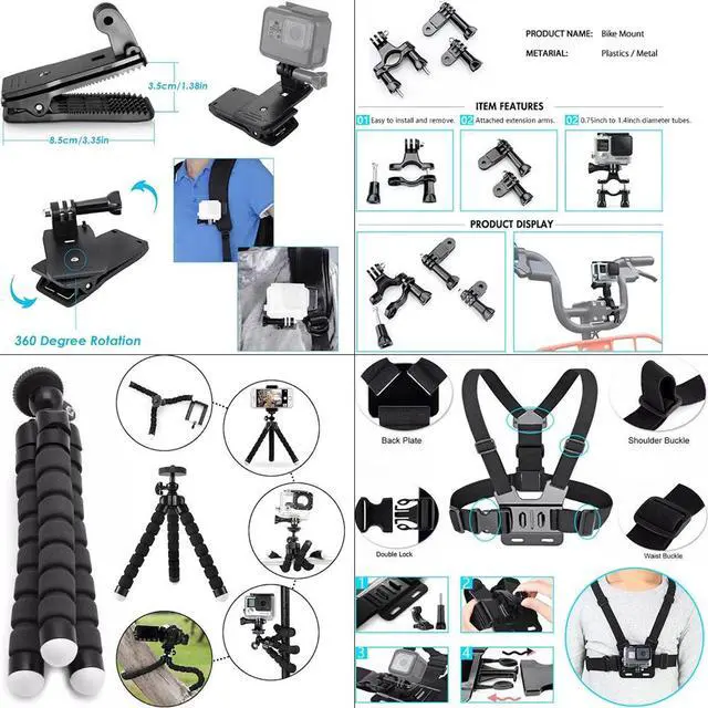 Alt view image 7 of 7 - WERLEO 59-in-1 Action Camera Accessories Kit for GoPro Hero 13 12 11 10 9, DJI Osmo Action 2, 3, 4, Pro 5, Insta360 Ace Pro/Ace Pro 2 Akaso and Other Sports Cameras & Durable Case