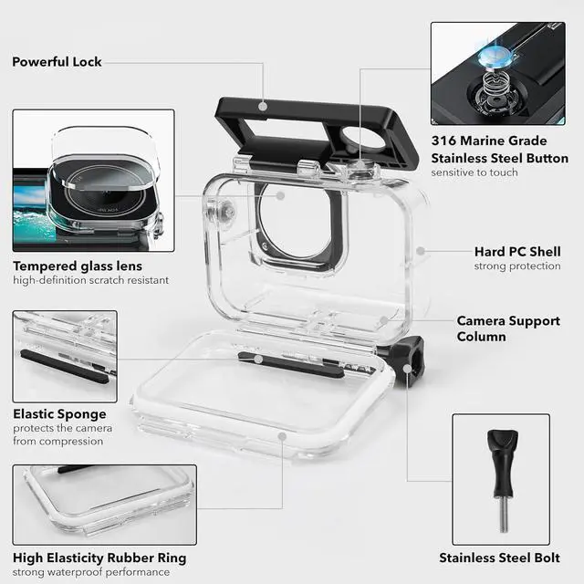 Alt view image 6 of 7 - WERLEO Waterproof Case for DJI Action 5 Pro/Action 4/3, Protective Diving Housing, Floating Handle, Head Strap, Storage Carrying Case for DJI Osmo Action Diving Accessories