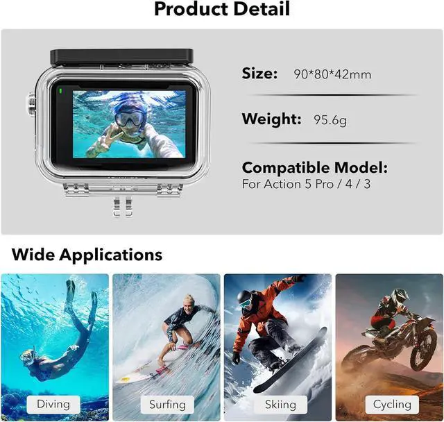 Alt view image 4 of 7 - WERLEO Waterproof Case for DJI Action 5 Pro/Action 4/3, Protective Diving Housing, Floating Handle, Head Strap, Storage Carrying Case for DJI Osmo Action Diving Accessories