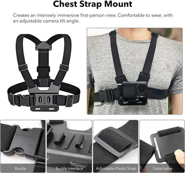 Alt view image 2 of 7 - WERLEO Accessories for DJI OSMO 360 / Action 5 Pro/Action 4/3, Chest Mount Harness + Helmet Chin Mount + Super Clamp + 360°Rotating Wrist Strap + Adhesive Buckle Sticky Mounts for Insta360 X5/X4/X3