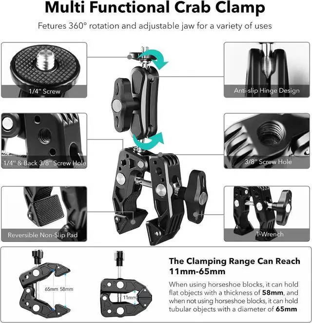 Alt view image 6 of 7 - WERLEO Accessories for DJI OSMO 360 / Action 5 Pro/Action 4/3, Chest Mount Harness + Helmet Chin Mount + Super Clamp + 360°Rotating Wrist Strap + Adhesive Buckle Sticky Mounts for Insta360 X5/X4/X3