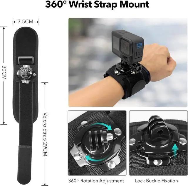 Alt view image 4 of 7 - WERLEO Accessories for DJI OSMO 360 / Action 5 Pro/Action 4/3, Chest Mount Harness + Helmet Chin Mount + Super Clamp + 360°Rotating Wrist Strap + Adhesive Buckle Sticky Mounts for Insta360 X5/X4/X3