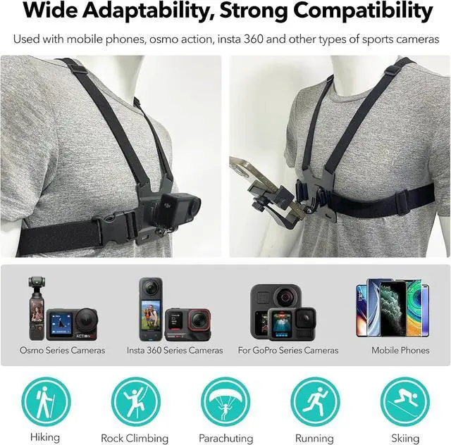 Alt view image 7 of 7 - WERLEO Accessories for DJI OSMO 360 / Action 5 Pro/Action 4/3, Chest Mount Harness + Helmet Chin Mount + Super Clamp + 360°Rotating Wrist Strap + Adhesive Buckle Sticky Mounts for Insta360 X5/X4/X3