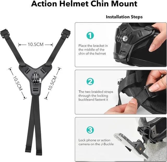 Alt view image 5 of 7 - WERLEO Accessories for DJI OSMO 360 / Action 5 Pro/Action 4/3, Chest Mount Harness + Helmet Chin Mount + Super Clamp + 360°Rotating Wrist Strap + Adhesive Buckle Sticky Mounts for Insta360 X5/X4/X3
