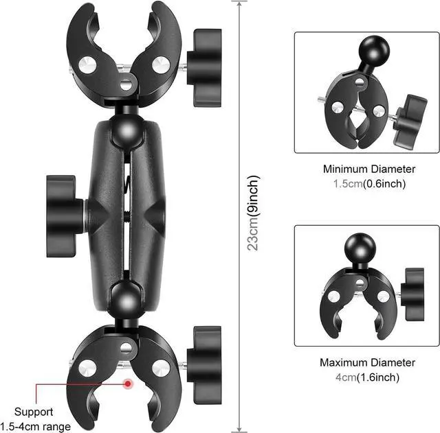 Alt view image 3 of 7 - WERLEO Double Mount Clamp for Action Camera, Super Clamp Adapter Double Head Multifunction Holder for Motorcycle, Photography Light Fixture Bracket,Umbrella,Selfie Stick,Reflector
