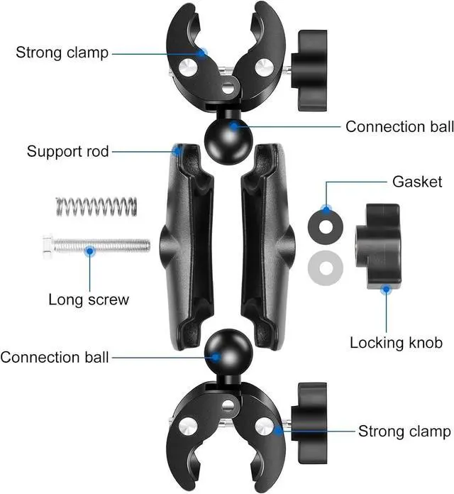 Alt view image 6 of 7 - WERLEO Double Mount Clamp for Action Camera, Super Clamp Adapter Double Head Multifunction Holder for Motorcycle, Photography Light Fixture Bracket,Umbrella,Selfie Stick,Reflector