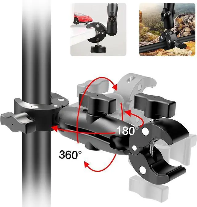 Alt view image 2 of 7 - WERLEO Double Mount Clamp for Action Camera, Super Clamp Adapter Double Head Multifunction Holder for Motorcycle, Photography Light Fixture Bracket,Umbrella,Selfie Stick,Reflector