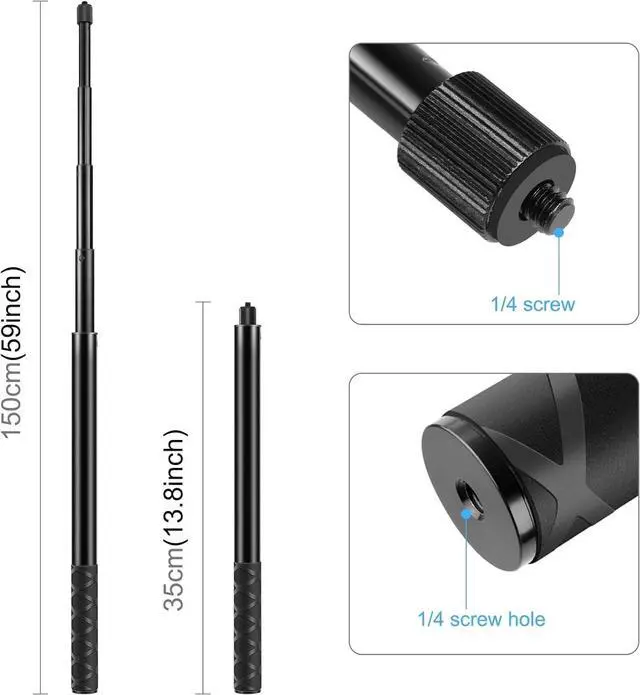 Alt view image 3 of 7 - WERLEO Motorcycle Bike Handlebar Double clamp Mount with 59" Invisible Selfie Stick for insta360 X4/X3/X2/XONE/GO2/3 Action Camera