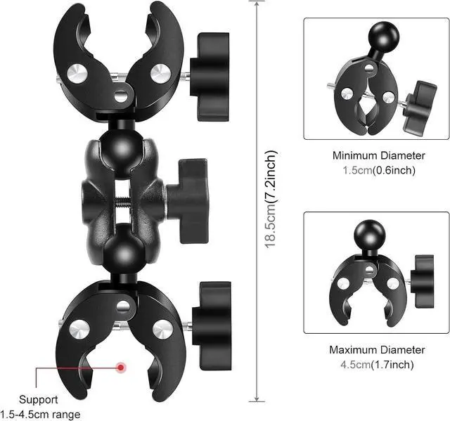 Alt view image 4 of 7 - WERLEO Motorcycle Bike Handlebar Double clamp Mount with 59" Invisible Selfie Stick for insta360 X4/X3/X2/XONE/GO2/3 Action Camera