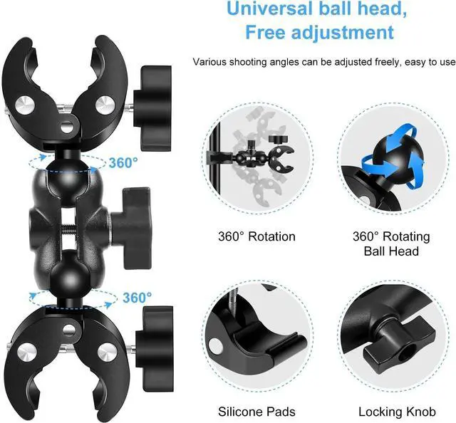 Alt view image 2 of 7 - WERLEO Motorcycle Bike Handlebar Double clamp Mount with 59" Invisible Selfie Stick for insta360 X4/X3/X2/XONE/GO2/3 Action Camera