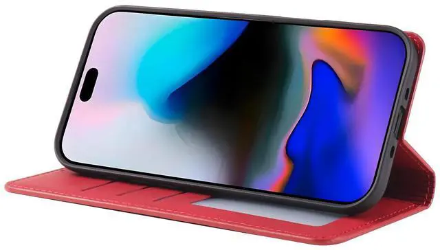 Alt view image 3 of 7 - WERLEO Case for iPhone Air Premium PU Leather Phone Cover with Card Holder Stand, Shockproof Flip Wallet Cover Red