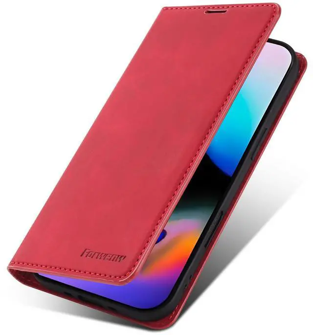 Alt view image 5 of 7 - WERLEO Case for iPhone Air Premium PU Leather Phone Cover with Card Holder Stand, Shockproof Flip Wallet Cover Red