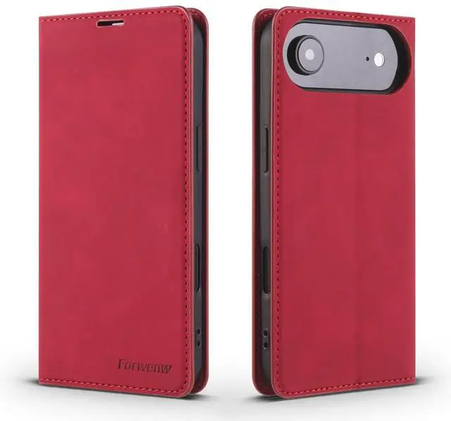 Main image of WERLEO Case for iPhone Air Premium PU Leather Phone Cover with Card Holder Stand, Shockproof Flip Wallet Cover Red