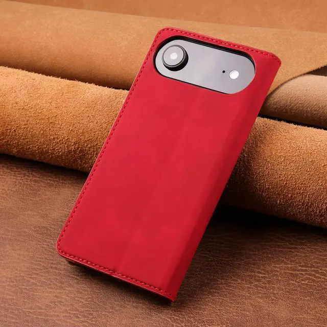 Alt view image 7 of 7 - WERLEO Case for iPhone Air Premium PU Leather Phone Cover with Card Holder Stand, Shockproof Flip Wallet Cover Red