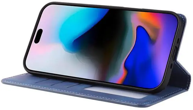 Alt view image 3 of 7 - WERLEO Case for iPhone Air Premium PU Leather Phone Cover with Card Holder Stand, Shockproof Flip Wallet Cover Blue