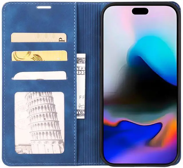 Alt view image 2 of 7 - WERLEO Case for iPhone Air Premium PU Leather Phone Cover with Card Holder Stand, Shockproof Flip Wallet Cover Blue