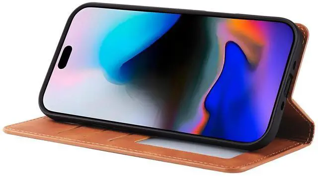 Alt view image 3 of 7 - WERLEO Case for iPhone Air Premium PU Leather Phone Cover with Card Holder Stand, Shockproof Flip Wallet Cover Borwn