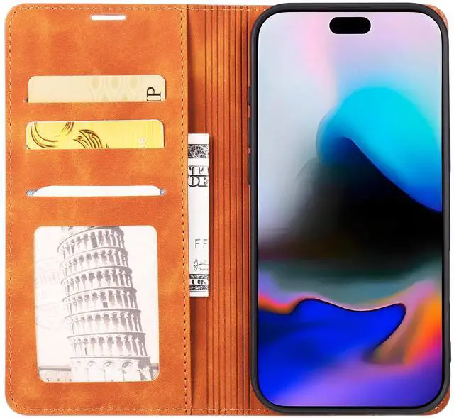 Alt view image 2 of 7 - WERLEO Case for iPhone Air Premium PU Leather Phone Cover with Card Holder Stand, Shockproof Flip Wallet Cover Borwn