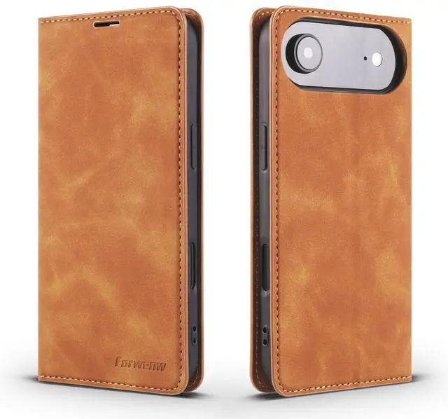 Main image of WERLEO Case for iPhone Air Premium PU Leather Phone Cover with Card Holder Stand, Shockproof Flip Wallet Cover Borwn