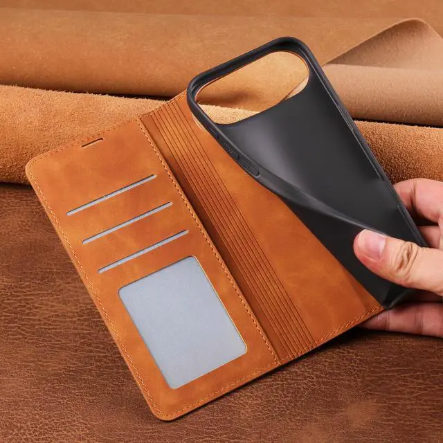 Alt view image 5 of 7 - WERLEO Case for iPhone Air Premium PU Leather Phone Cover with Card Holder Stand, Shockproof Flip Wallet Cover Borwn