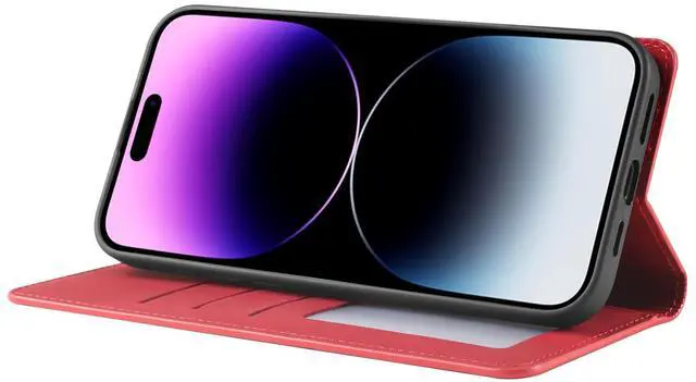 Alt view image 3 of 7 - WERLEO Case for iPhone 17 Premium PU Leather Phone Cover with Card Holder Stand, Shockproof Flip Wallet Cover Red