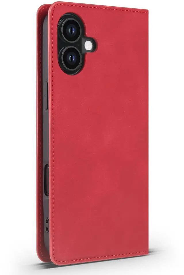Alt view image 5 of 7 - WERLEO Case for iPhone 17 Premium PU Leather Phone Cover with Card Holder Stand, Shockproof Flip Wallet Cover Red
