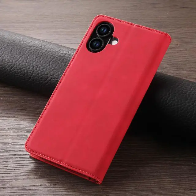 Alt view image 7 of 7 - WERLEO Case for iPhone 17 Premium PU Leather Phone Cover with Card Holder Stand, Shockproof Flip Wallet Cover Red