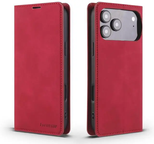 Main image of WERLEO Case for iPhone 17 Pro Max Premium PU Leather Phone Cover with Card Holder Stand, Shockproof Flip Wallet Cover Red