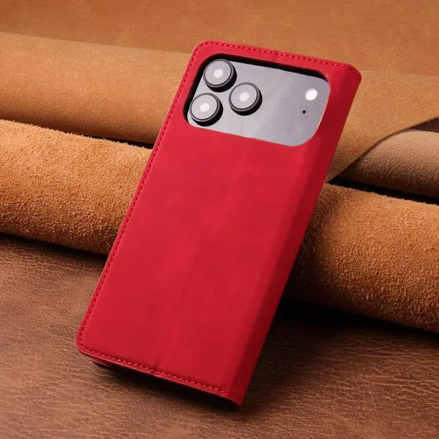Alt view image 7 of 7 - WERLEO Case for iPhone 17 Pro Max Premium PU Leather Phone Cover with Card Holder Stand, Shockproof Flip Wallet Cover Red