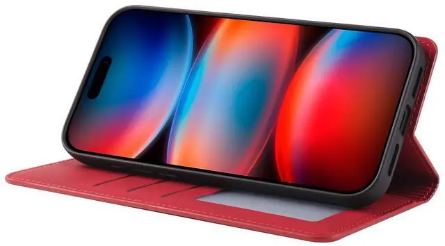 Alt view image 3 of 7 - WERLEO Case for iPhone 17 Pro Premium PU Leather Phone Cover with Card Holder Stand, Shockproof Flip Wallet Cover Red