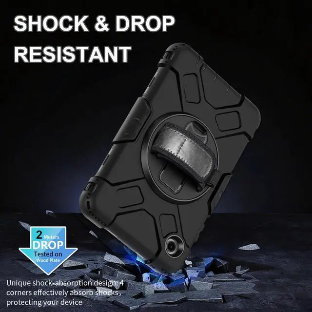 Alt view image 2 of 7 - Case for Samsung Galaxy Tab A11 8.7 Inch 2025 Model SM-X130 / X135, Full-Body Drop Protection Cover with Screen Protector Pencil Holder Rotating Stand Hand Strap Shoulder Strap, Black